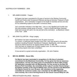 Blacktown City Australia Day nominees,  2006