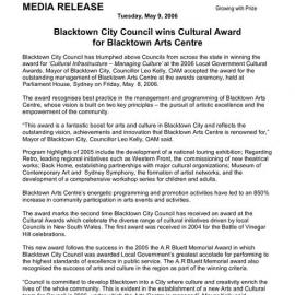 Blacktown City Council Cultural Awards Winner, 2006