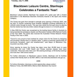 Blacktown Leisure Centre won 2006 ARI National Facility of the Year Award