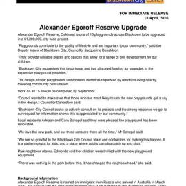 Alexander Egoroff Reserve Oakhurst upgrade, 2016