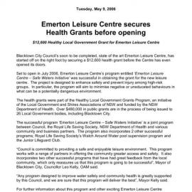 Emerton Leisure Centre Health Grants, 2006
