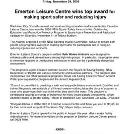 Emerton Leisure Centre Sports Safety Award, 2006