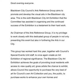 2001 Blacktown City Art Exhibition official opening, Mayor's speech