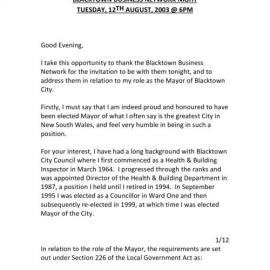 Blacktown Business Network Night, 2003