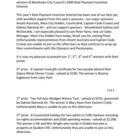 Blacktown City Council's Rate Incentive Scheme winner, 2000