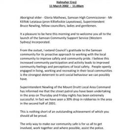 Samoan Community Support Services launch, 2002