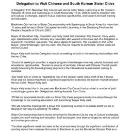 Delegation to visit Chinese and South Korean Sister Cities, 2006