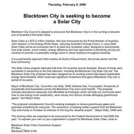 Blacktown City is seeking to become a Solar City, 2006