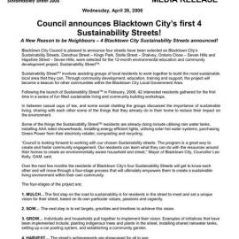 Council announces Blacktown City's first 4 Sustainability Streets, 2006