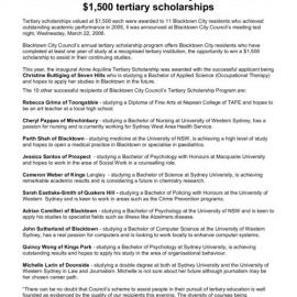 Blacktown City Council Tertiary scholarships, 2006 
