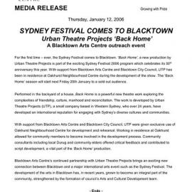 Sydney Festival - Urban Theatre Projects 'Back Home', 2006