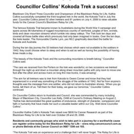 Councillor Collins' Kokoda Trek a success, 2006