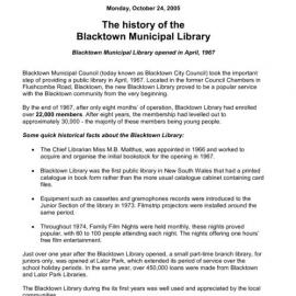 The History of Blacktown Municipal Library, 2005