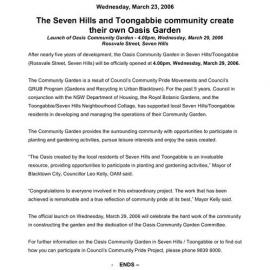 Seven Hills and Toongabbie Oasis Community Garden, 2006