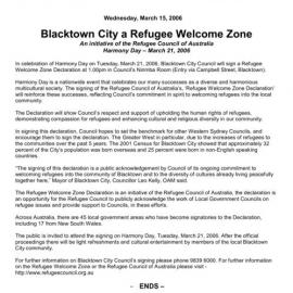 Blacktown City a Refugee Welcome Zone, 2006
