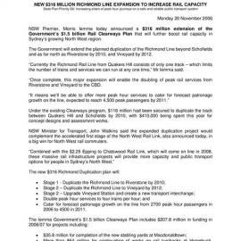 Richmond Railway line expansion, 2006