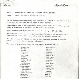 Boundaries and Names for Blacktown Suburbs defined, 1986