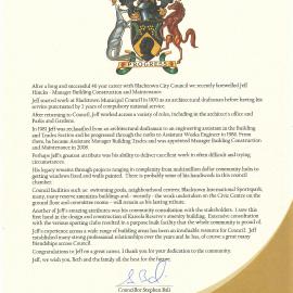 Jeff Hincks, (Mayoral Minute), 2017