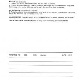 Jerry Lewis AM (Mayoral Minute No 483), 2017