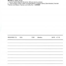 Queen's Birthday Honours (Mayoral Minute No 508), 2018