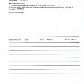 Arthur Bozikas, OAM (Mayoral Minute No 437), 2016