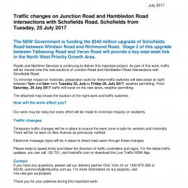Traffic changes Junction Road and Hambledon Road Schofields, 2017
