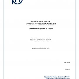 Richmond Road Upgrade: Elara Boulevard to Heritage Road, Aboriginal Archaeological Survey Report, Stage 2 addendum, 2019
