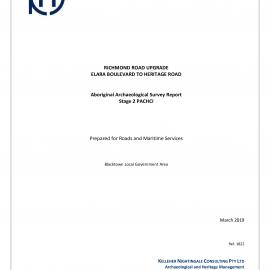 Richmond Road Upgrade: Elara Boulevard to Heritage Road, Aboriginal Archaeological Survey Report, Stage 2, 2019