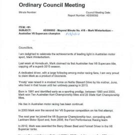 Mark Winterbottom (Mayoral Minute No 418), 2015