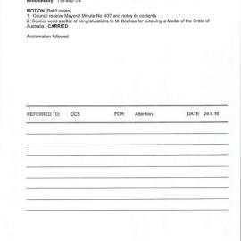 Arthur Bozikas, OAM (Mayoral Minute No 437), 2016