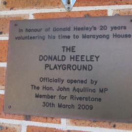 The Donald Heeley Playground, Plaque