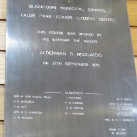 Lalor Park Senior Citizens Centre - Plaque