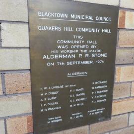 Quakers Hill Community Hall, Quakers Hill - Plaque