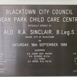 Dean Park Child Care Centre, Dean Park - Plaque