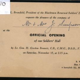 Official Opening of the Soldier's Hall, Blacktown, ?1953