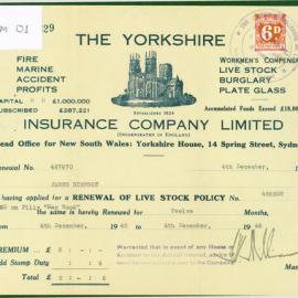 Renewal of Live Stock Policy, 'Meg Wood' filly, 1945