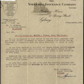 Renewal of Live Stock Policy, 'Meg Wood' filly, Dec 1947