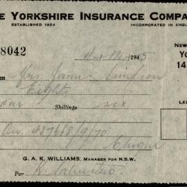 Receipt of receiving money, 1945