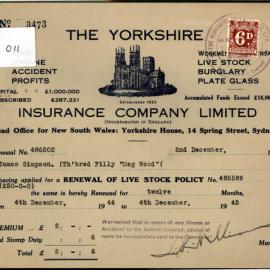 Renewal of Live Stock Policy, 'Meg Wood',  filly, 1944