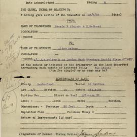 Notice of Transfer of Land, Parish of St Matthew, County of Cumberland, September1929