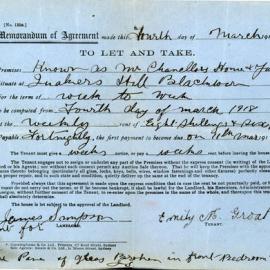 Rental agreement Mr Chancellor's Home and Yard, 1918