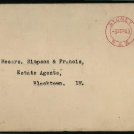 Envelope addressed to Simpson and Francis, 1949