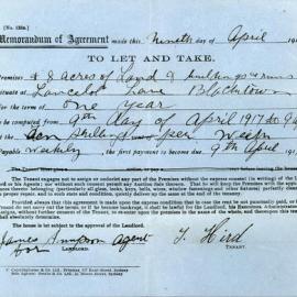 Memorandum of Agreement to let 8 acres of Land, Lancelot Lane, Blacktown, 1917