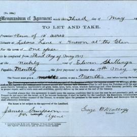 Memorandum of Agreement to let Farm of 15 Acres, Leabons Lane, Blacktown, 1917