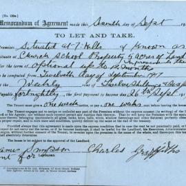 Memorandum of Agreement to let the Church School Property, Seven Hills, 1917