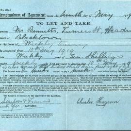 Memorandum of Agreement to let a House at Turners Street Headingly, 1919