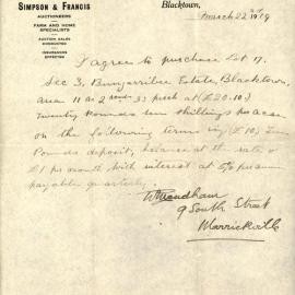 Agreement to purchase Lot 17, Sec 3, Bungarribee Estate, Blacktown