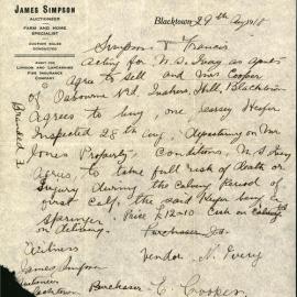 Sale of Jersey Heifer, 1918