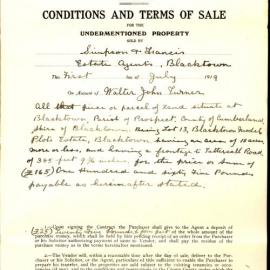 Conditions and Terms of Sale Lot 13, Model Plots Estate, Blacktown, 1919