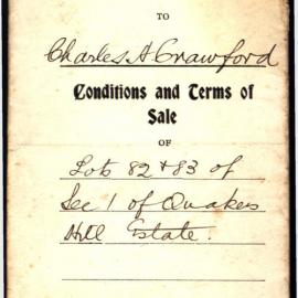 Conditions and Terms of Sale, Lots 82 and 83, Section 1, Quakers Hill estate, Quakers Hill, 1917